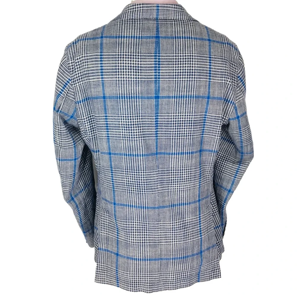 42R LBM 1911 Italy Mens 2 Bttn Blazer Sport Coat Glen Check Blue Gray Italy 52R